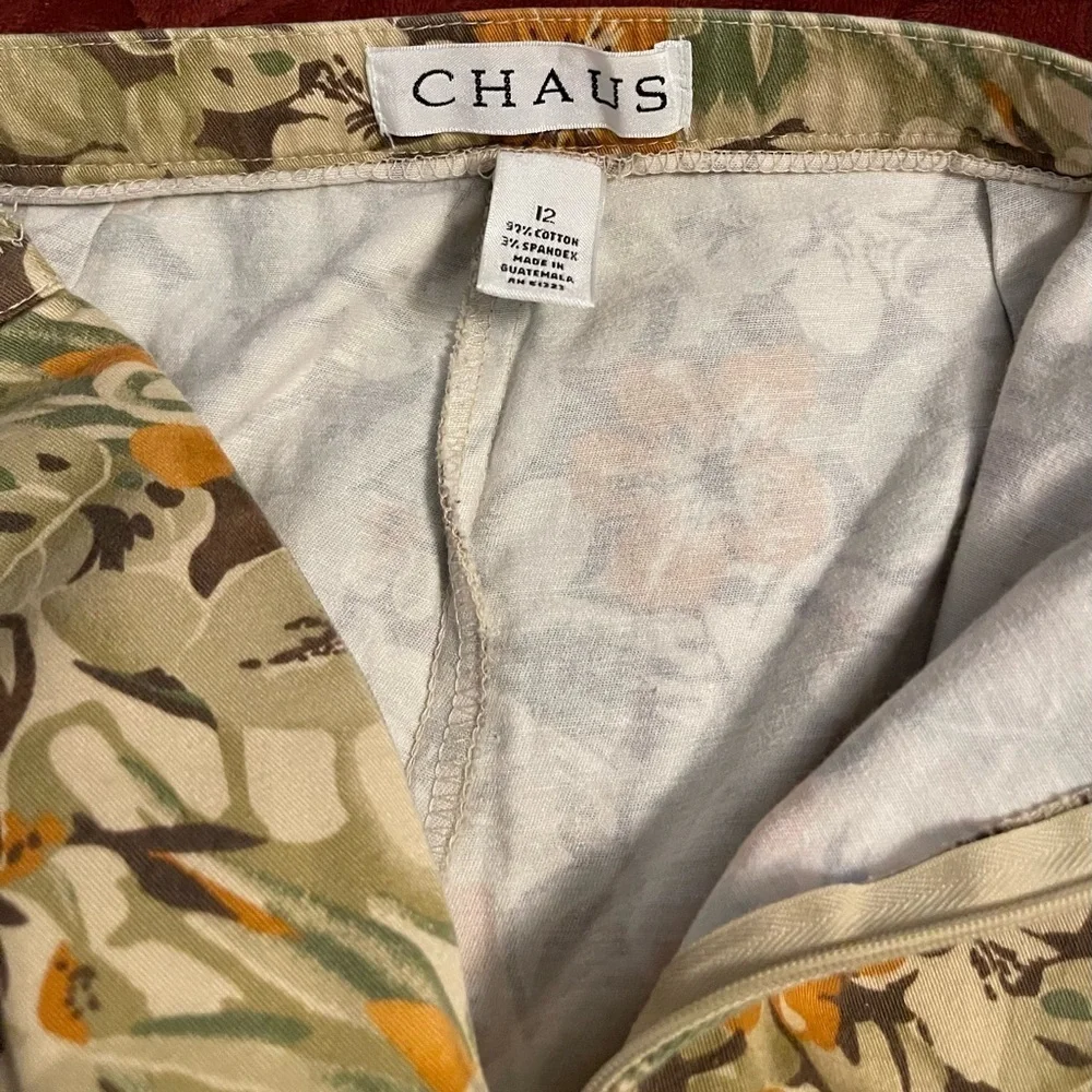 CHAUS CAPRI floral pattern, browns greens rust colors, side, zipper women size12